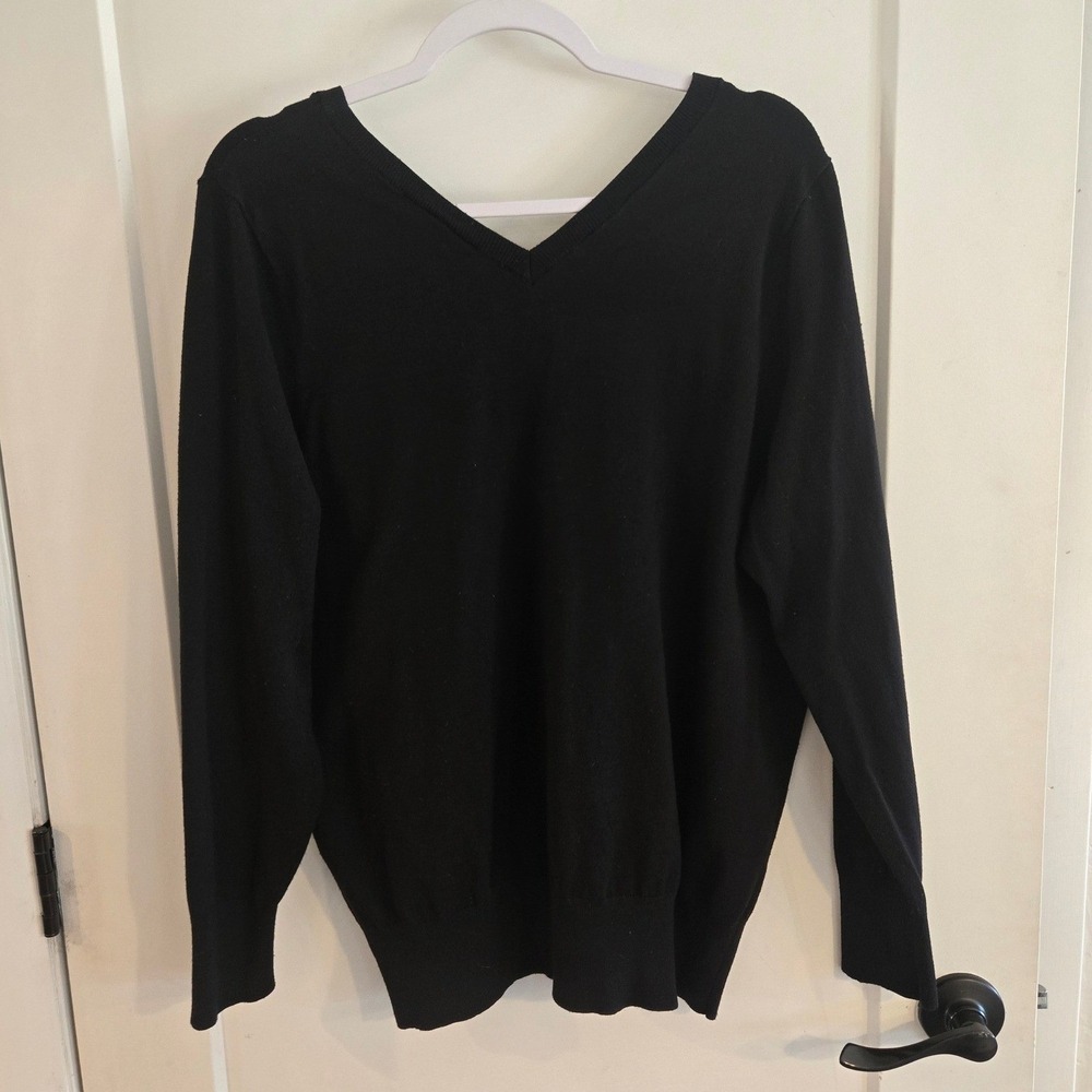 Lane Bryant Sweater Womens 1X 18 20 Plus Black V-Neck Pullover Rayon Nylon - Picture 3 of 7